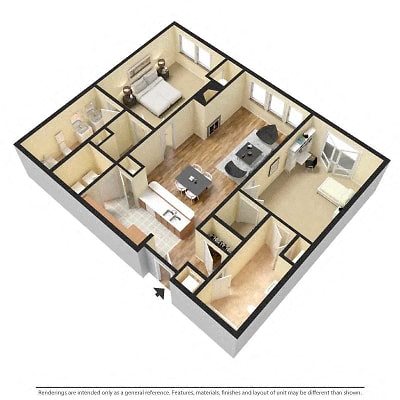 Floor plan for 2 beds, 2 baths, 1122 sqft